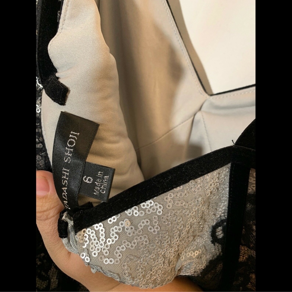 NEW $608 Tadashi Shoji Silver Lace Sequin Gown 6 - Picture 7 of 8